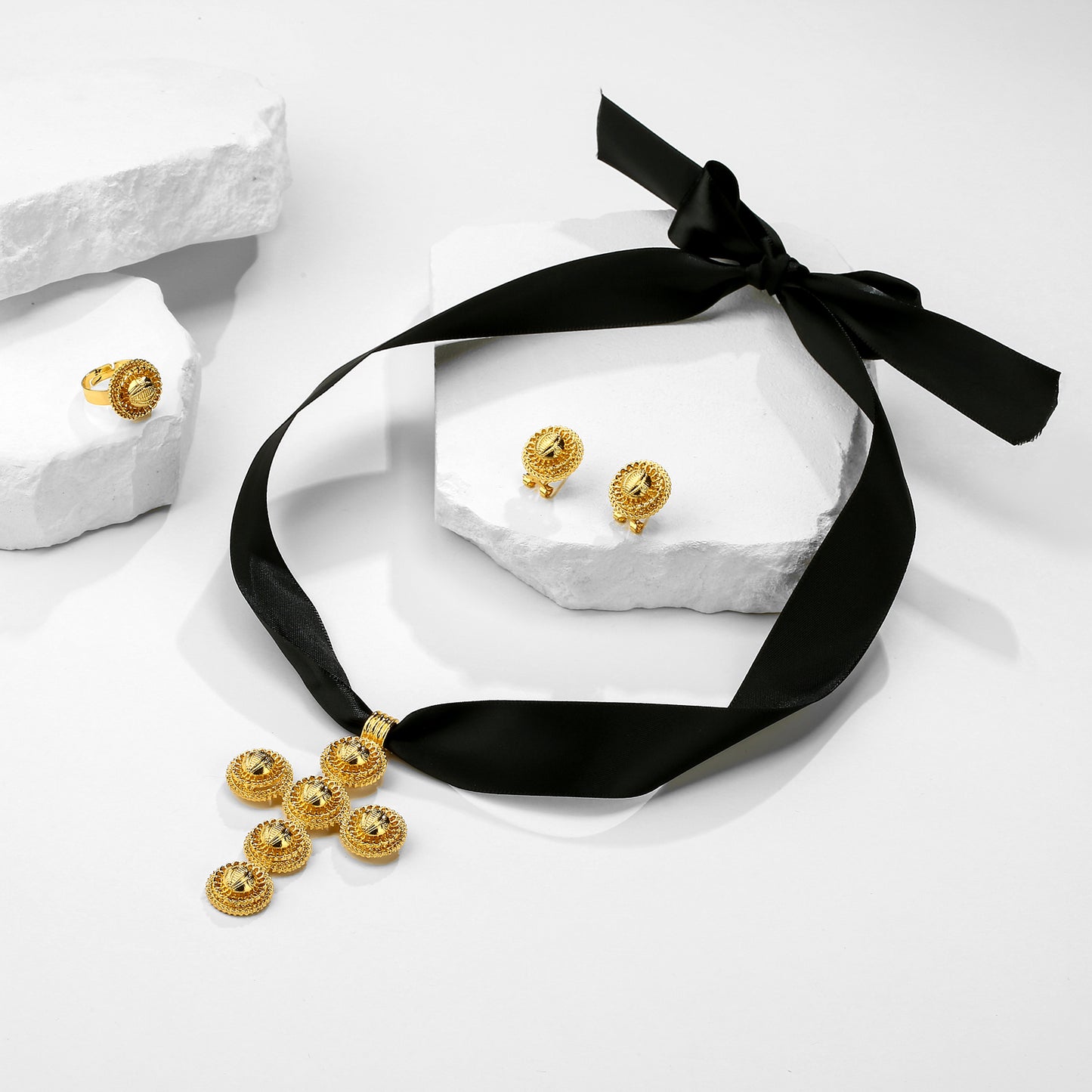 Ethiopian Traditional Cross Jewelry Set Necklace and Earrings Ethiopia Gold Eritrea Sets for Womens Habesha Wedding Party Gift