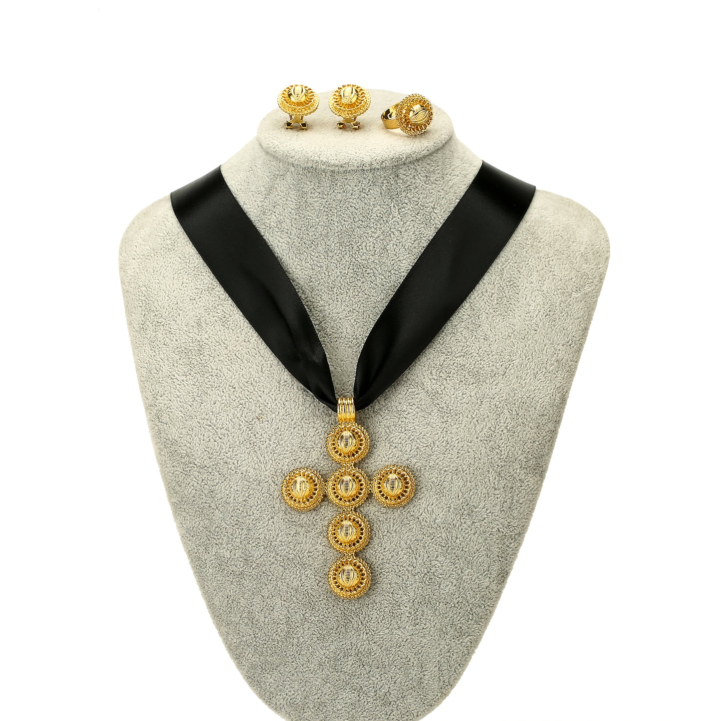 Ethiopian Traditional Cross Jewelry Set Necklace and Earrings Ethiopia Gold Eritrea Sets for Womens Habesha Wedding Party Gift