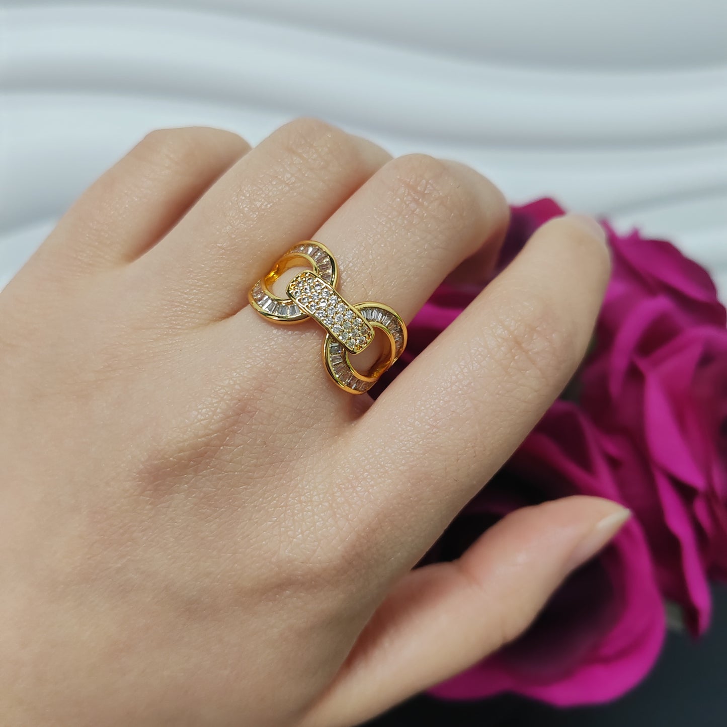 3pcs/ lot 24K golden copper ring zircon ring adjustable size