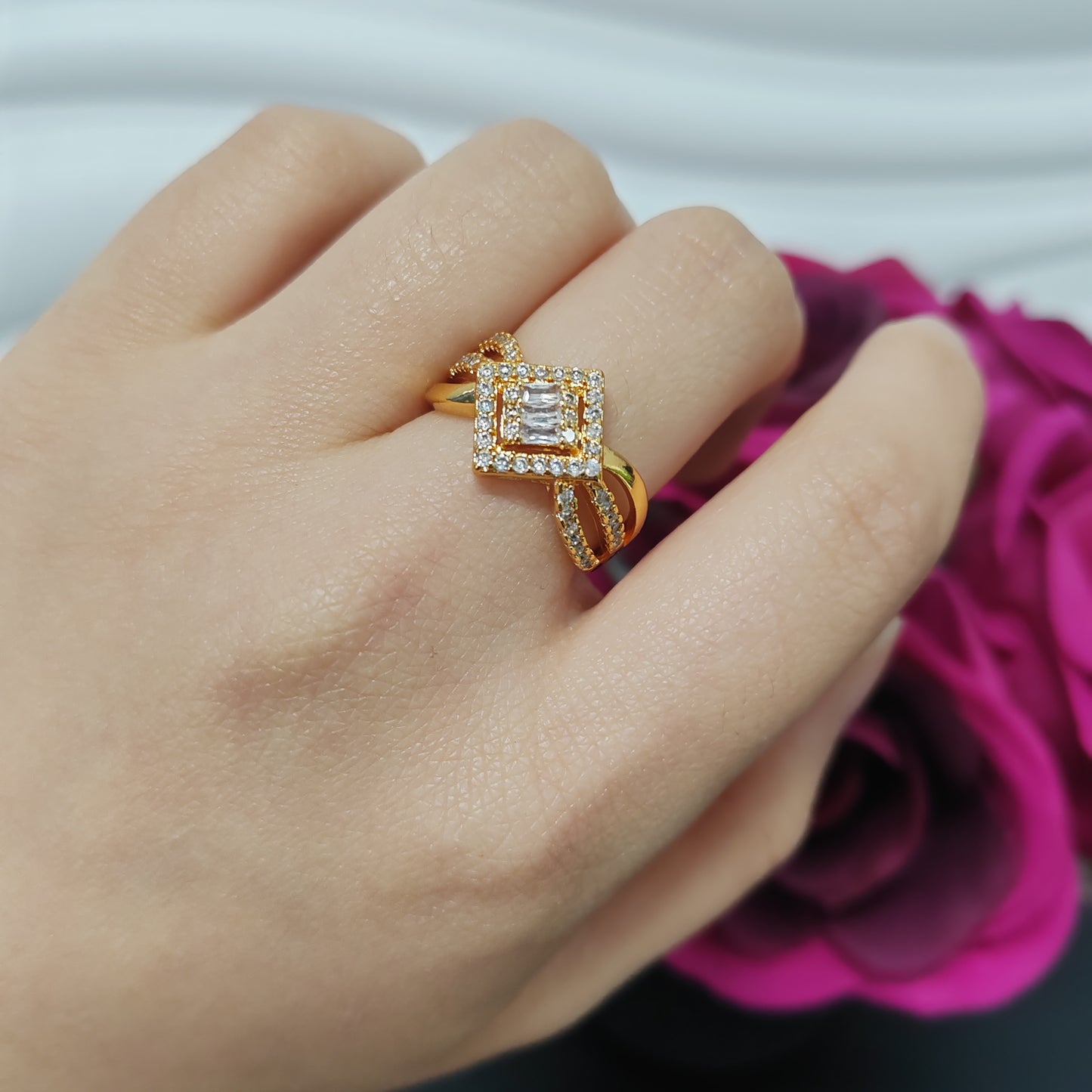 3pcs/ lot 24K golden copper ring zircon ring adjustable size