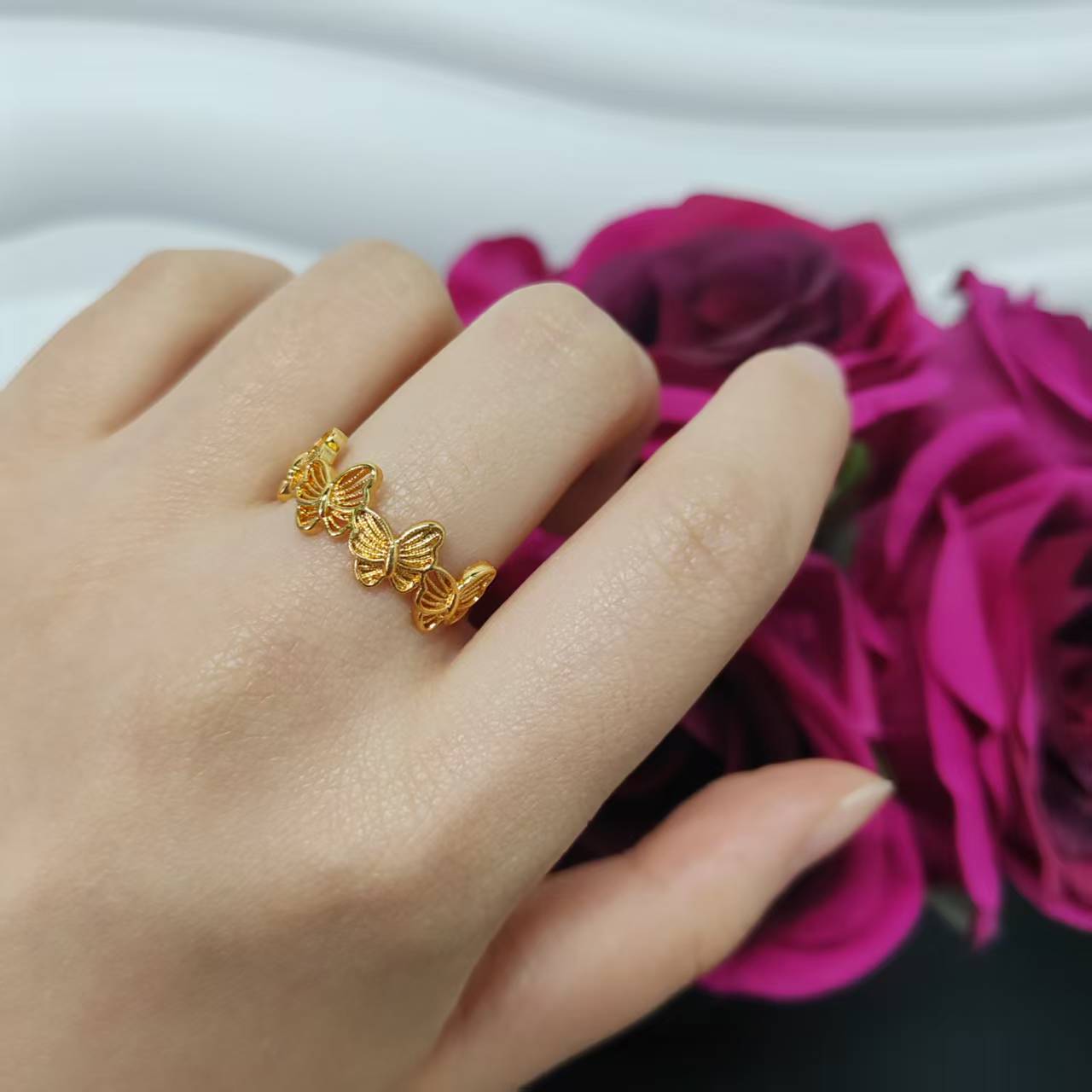 3PCS/bag 24k gold plated copper ring adjustable size
