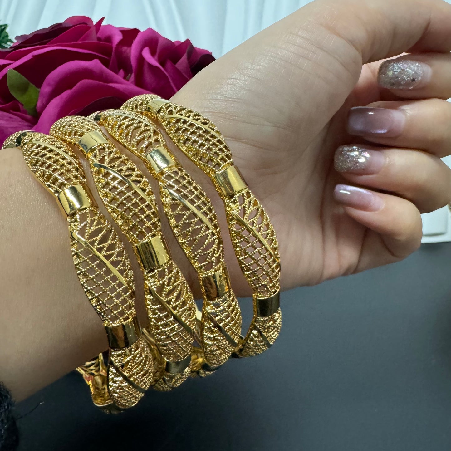 4PCS/Bag 2.7in Large Big Size fixed 18kgp copper bangles bracelets