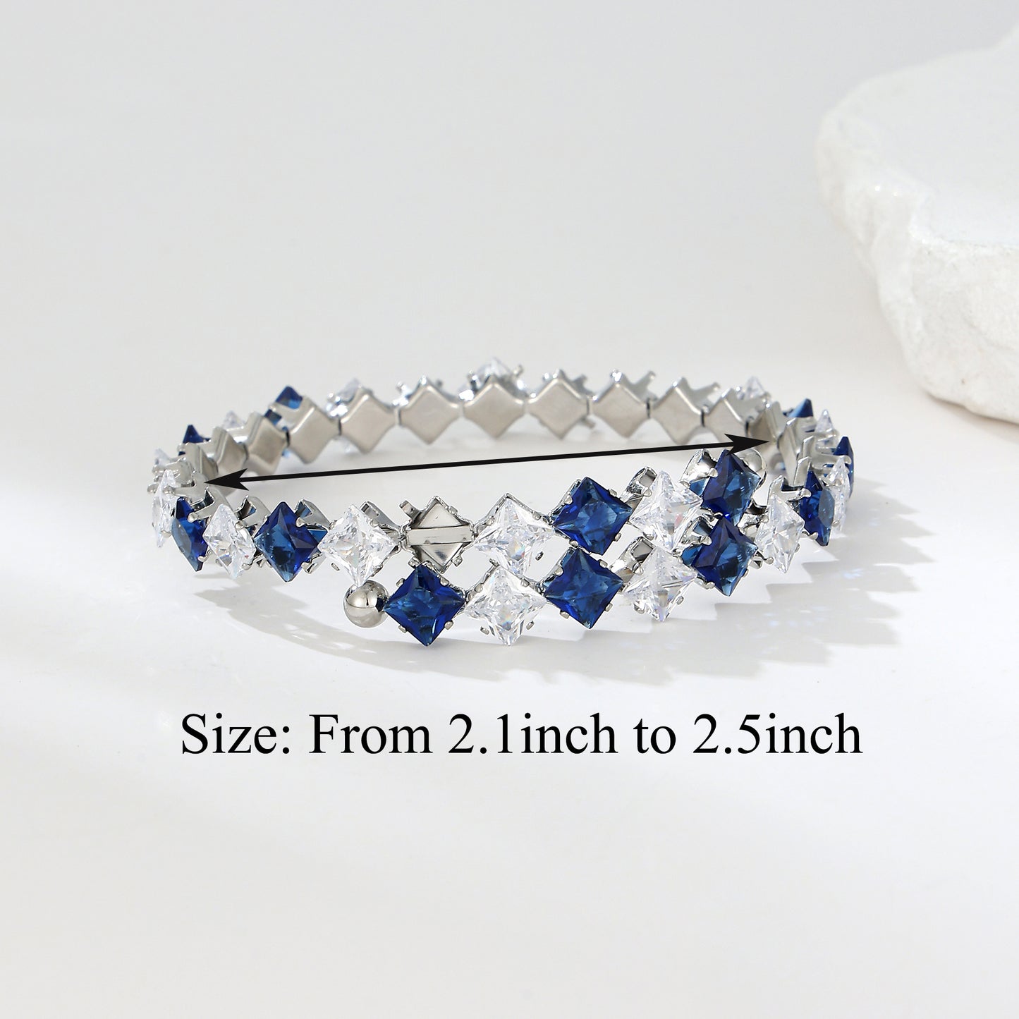 MY2145 Stainless Steel Openable Bangle with Blue Zircon Design in Lozenge Shape