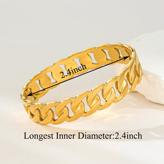 MY2158 Stainless Steel Openable Bangle With Cuban Chain Design (2.4inch)