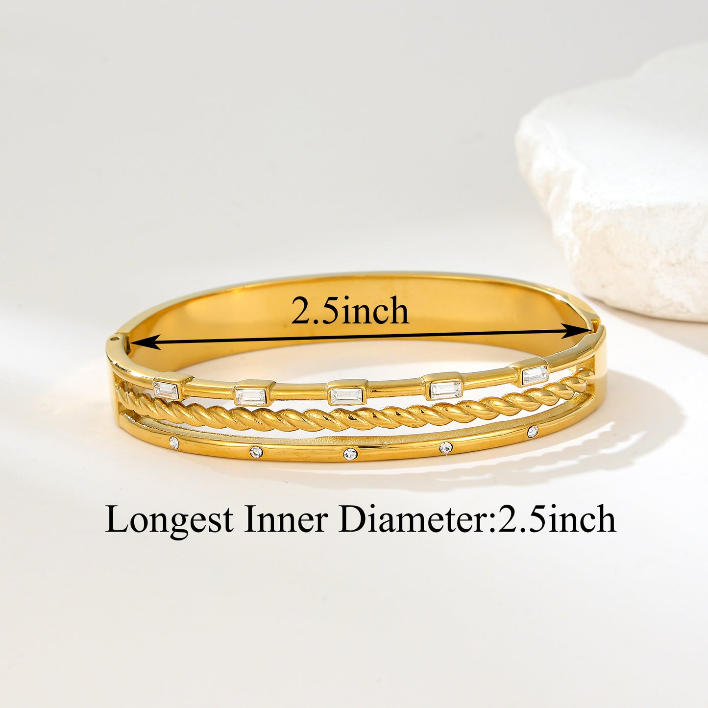 MY2130 Stainless Steel Openable Bangle with Zircon Design  (2.5inch)