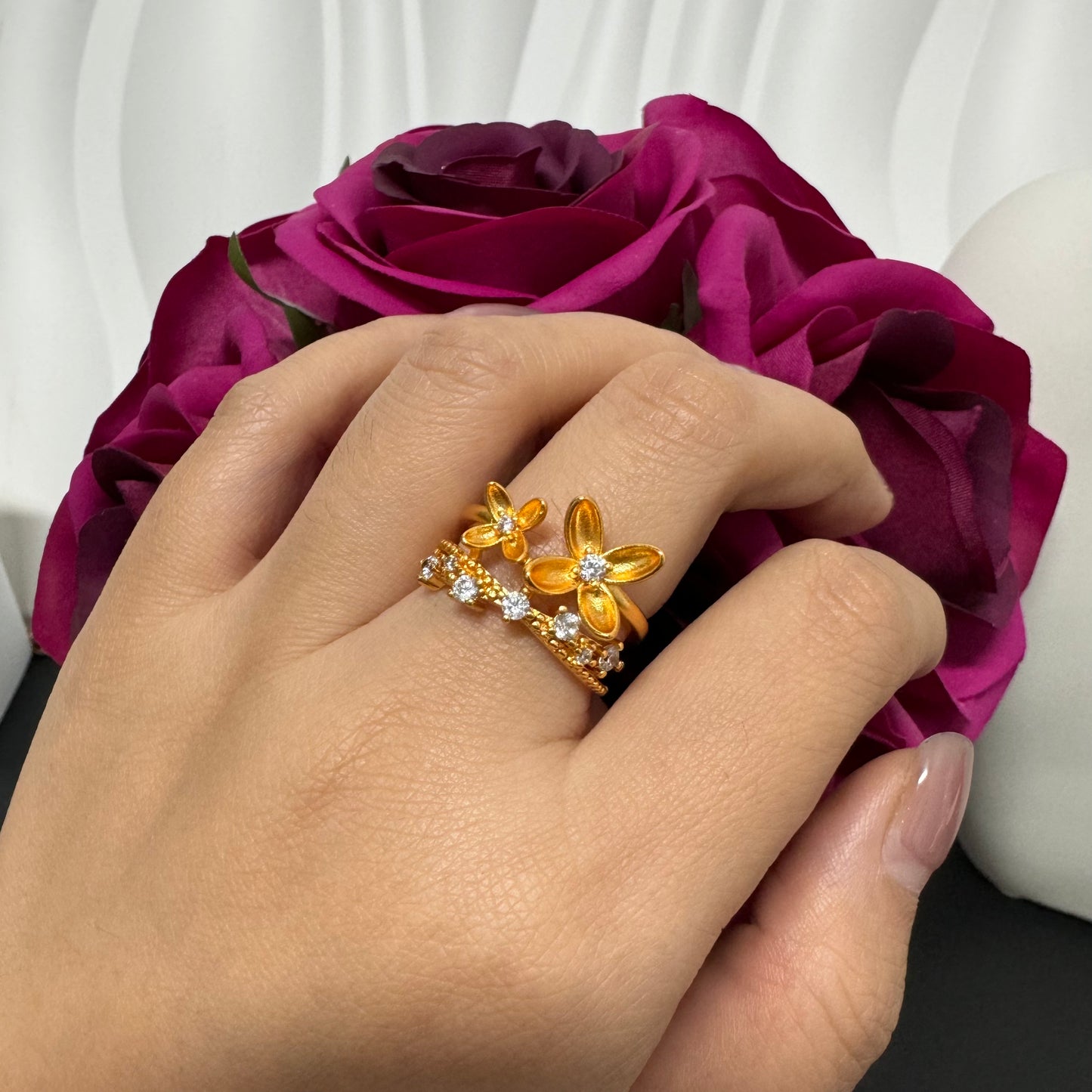 6PCS/bag 24KGP Copper  Adjustable Golden Rings