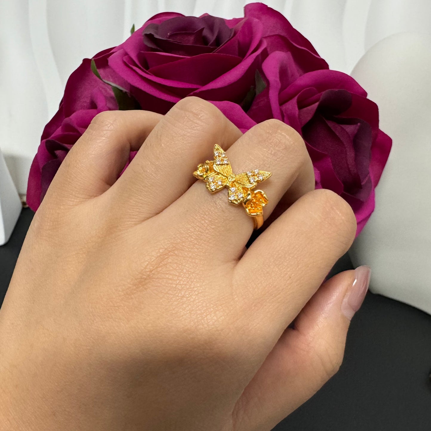 6PCS/bag 24KGP Copper  Adjustable Golden Rings