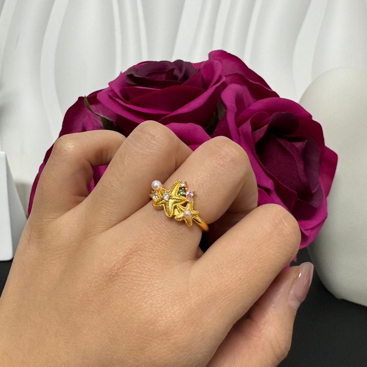 6PCS/bag 24KGP Copper  Adjustable Golden Rings