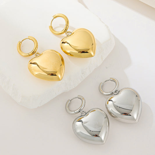 MY1586 Stainless Steel Heart-Shaped Earrings Plated with Real Gold