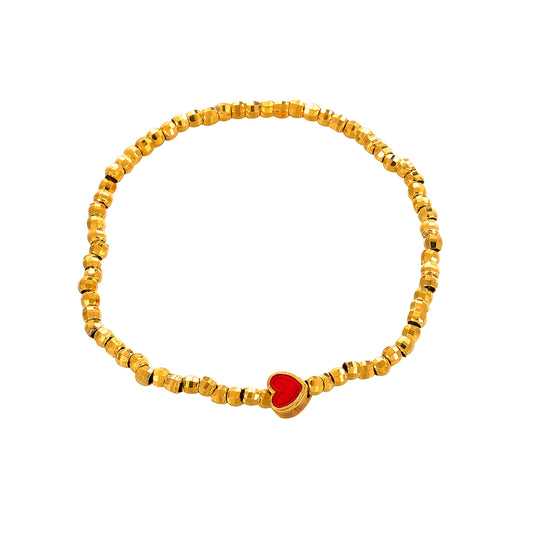 MY1604 24k Gold-Plated Bead Bracelet [ Red Heart Charm]
