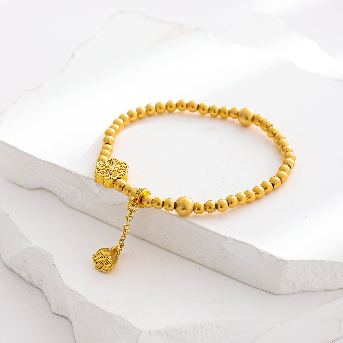 24K Gold-Plated Beads Bracelets [ Flower Charm]