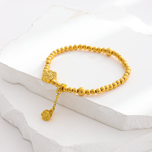 24K Gold-Plated Beads Bracelets [ Flower Charm]