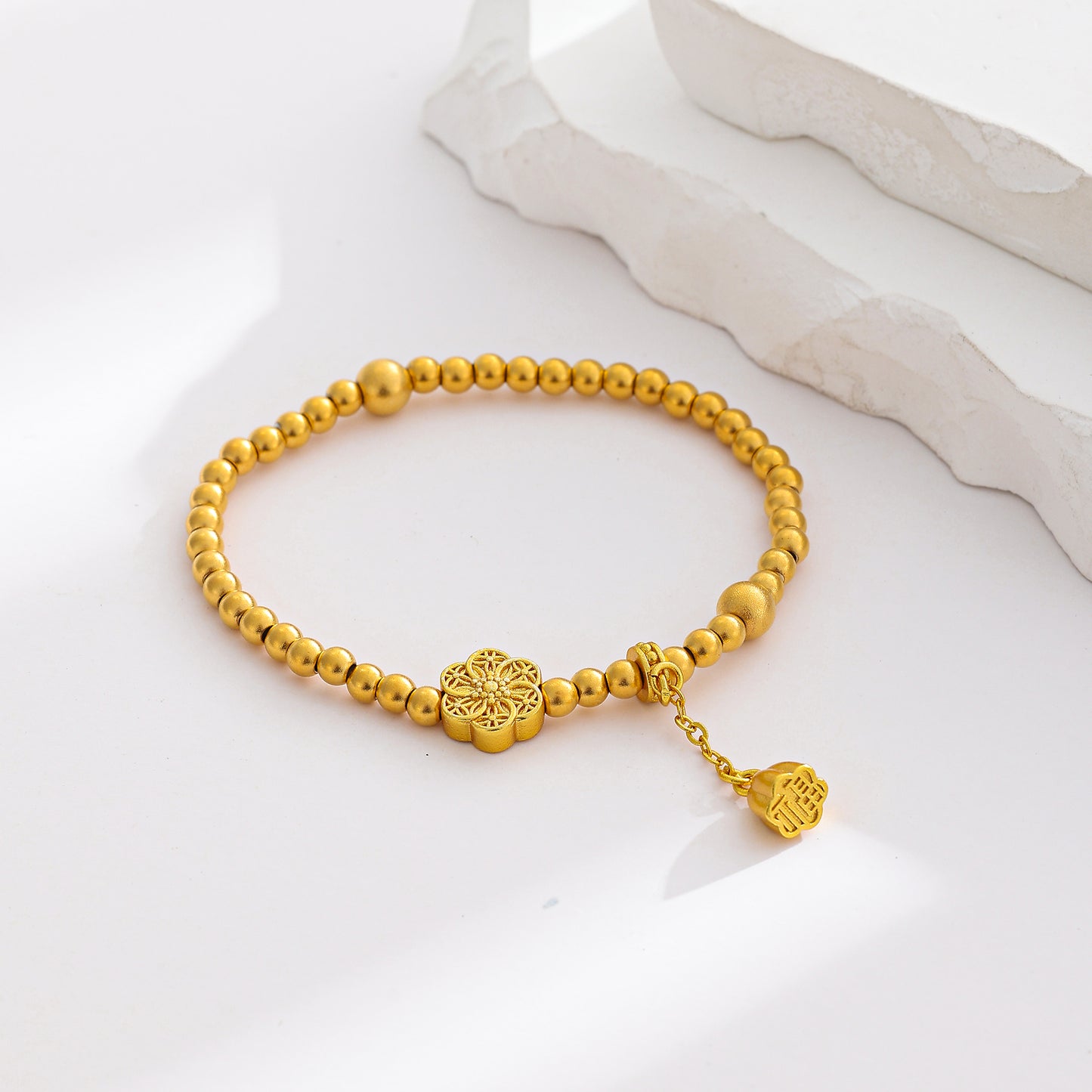 24K Gold-Plated Beads Bracelets [ Flower Charm]