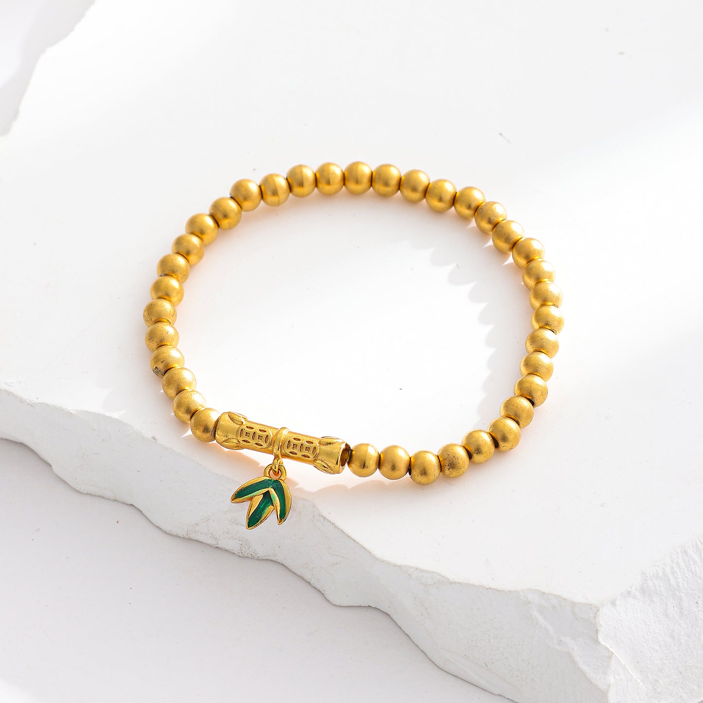 MY1603 24K Gold Plated Bead Bracelet [Bamboo Charm]