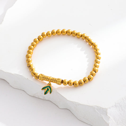 MY1603 24K Gold Plated Bead Bracelet [Bamboo Charm]