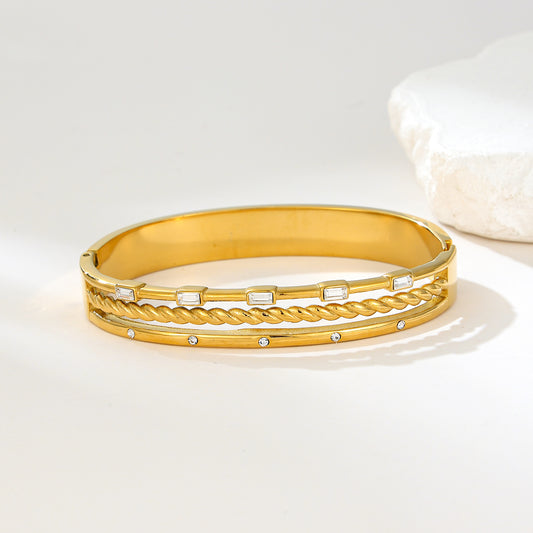 MY2130 Stainless Steel Openable Bangle with Zircon Design  (2.5inch)