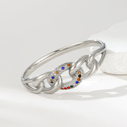 MY2132 Stainless Steel Openable Bangle with Colored Zircon Design (2.5nch)