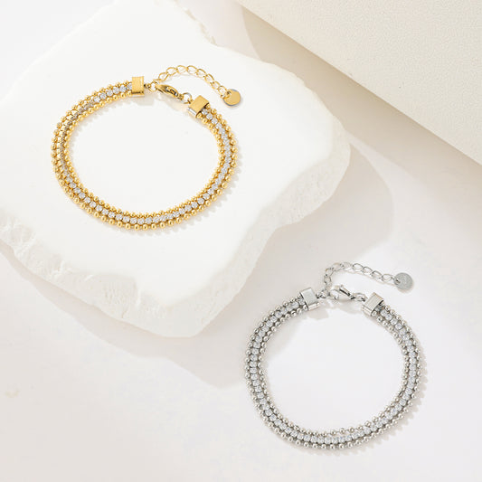 MY1597 Stainless Steel Bead Bracelet Plated Adored with White Zircon