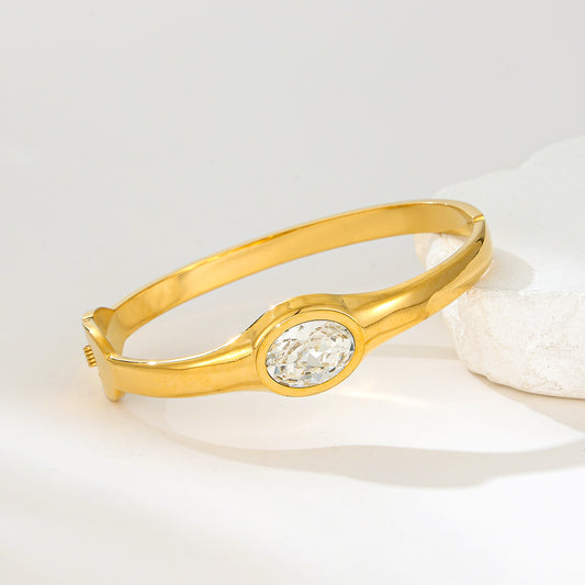 MY2135 Stainless Steel Openable Bangle with Zircon Design in Oval Shape (2.5inch)