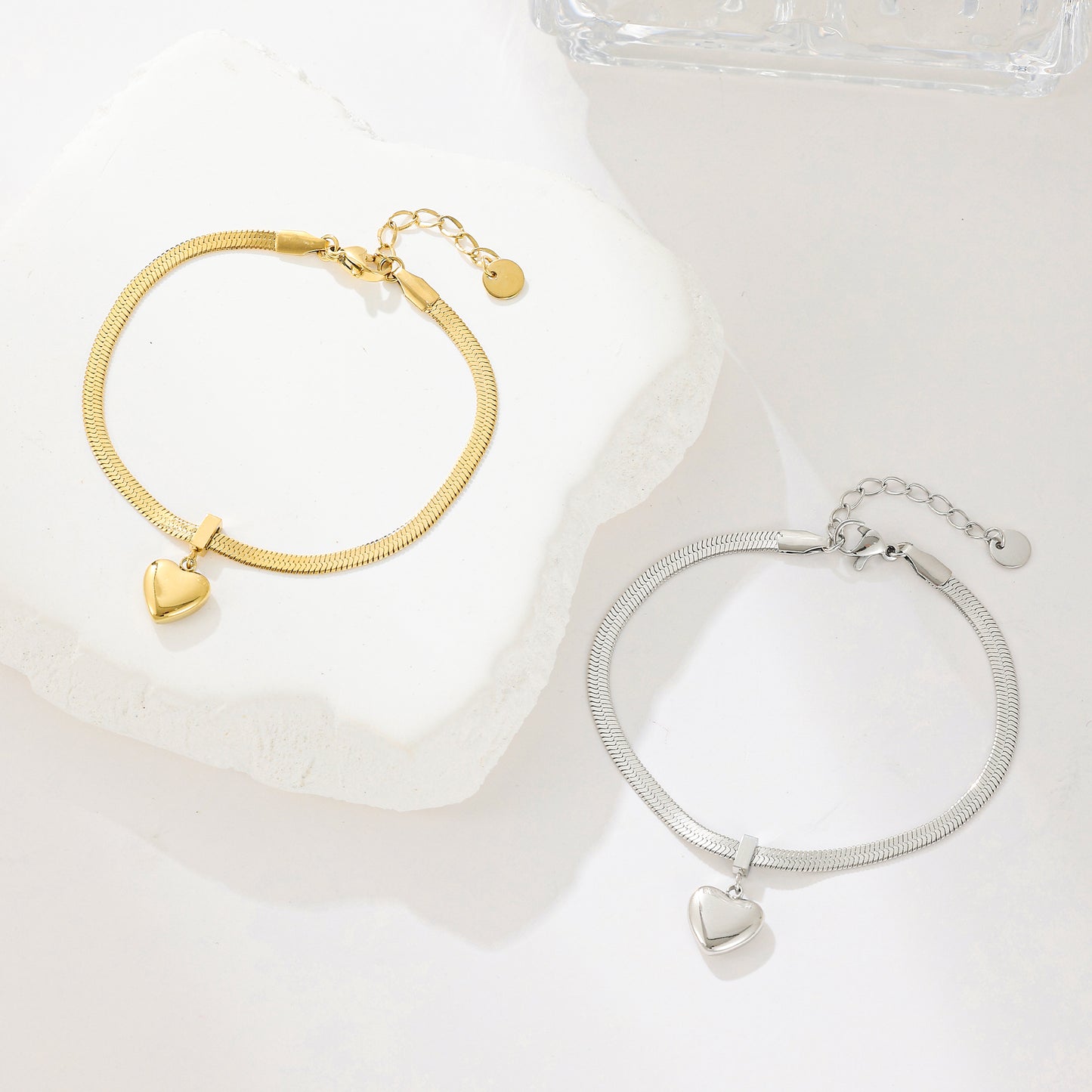 MY1596 Stainless Steel  Snake Chain Bracelet with Heart Charm