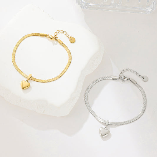 MY1596 Stainless Steel  Snake Chain Bracelet with Heart Charm