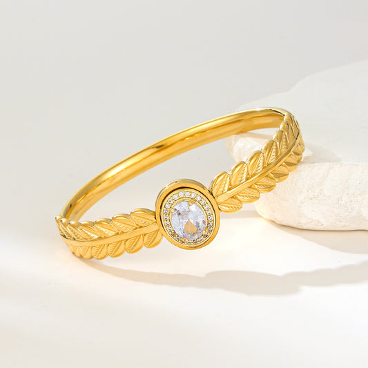 MY2137 Stainless Steel Openable Bangle with Zircon Design  (2.4inch)