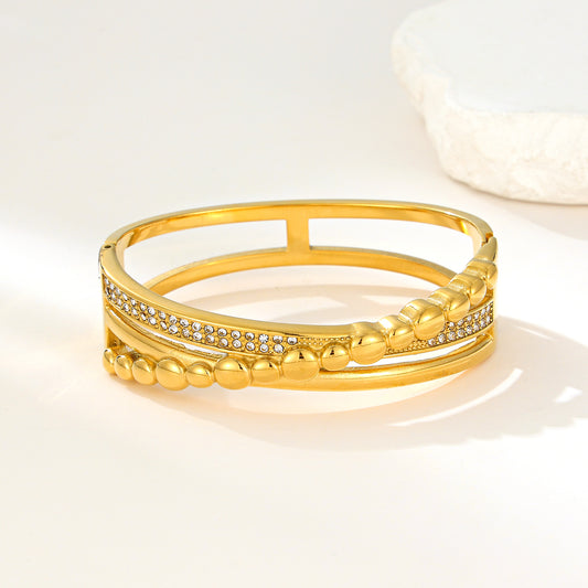 MY2149 Stainless Steel Openable Wide Bangle with Zircon Design (2.4inch)