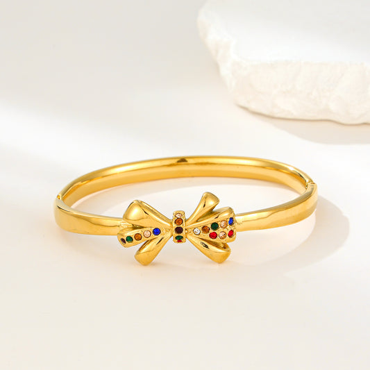MY2152 Stainless Steel Openable Bangle with Colored Zircon Design (2.45inch)