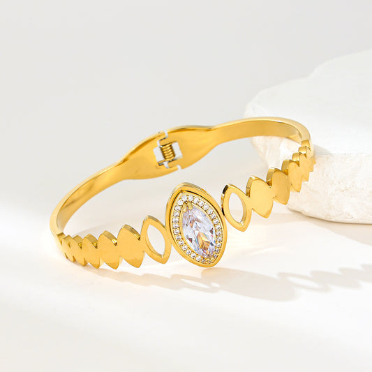 MY2138 Stainless Steel Openable Bangle with Zircon Design (2.5inch)