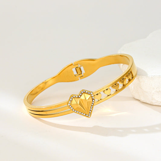 MY2153 Stainless Steel Openable Bangle with Zircon Design in Heart Shape(2.4inch)