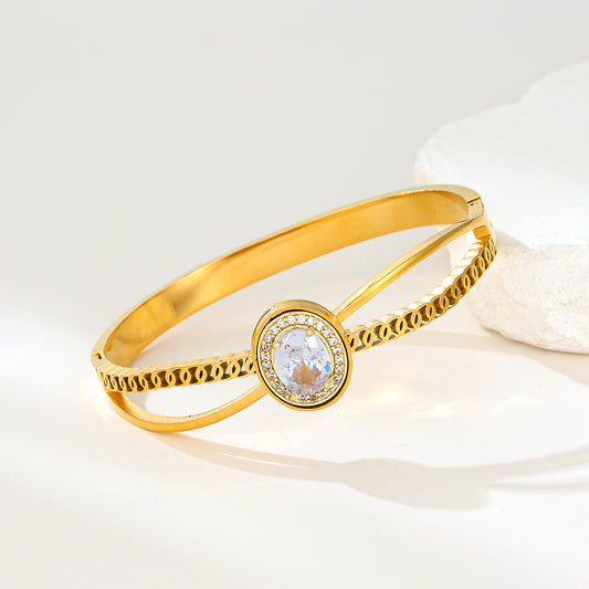 MY2154 Stainless Steel Openable Bangle with Zircon Design in Oval Shape (2.35inch)