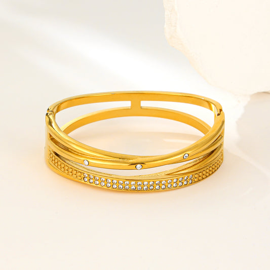 MY2143 Stainless Steel Openable Wide Bangle with Zircon Design (2.4inch)