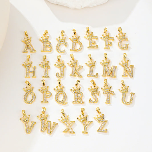 MY2043 Gold-Plated Copper Alphabets Pendants with Crown Design