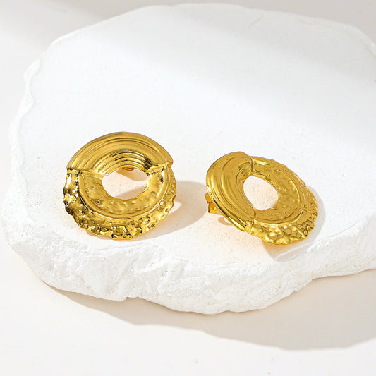 MY2023 Stainless Steel Small Hoop Earrings Plated with Real Gold