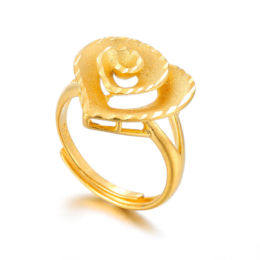 MY1740 24K Gold Plated Adjustable Copper Ring with Rose Design for Women