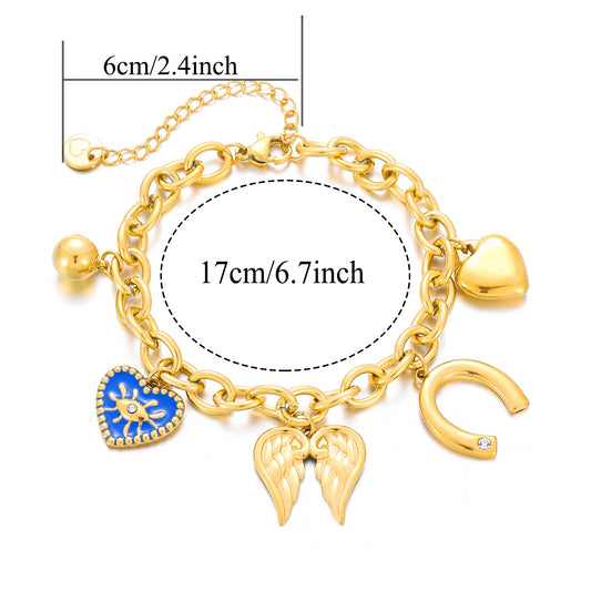 MY1708 Stainless Steel Bracelet at Wholesale Price [ Wing and Heart Charm ]