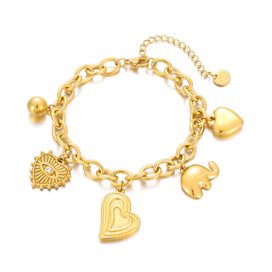 MY1712 Stainless Steel Cross Chain Bracelet with Heart Charm