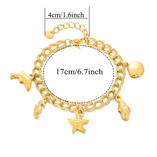 MY1711 Stainless Steel Shell Dangle Charms Bracelets