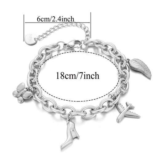 MY1713 Stainless Steel Bracelet at Wholesale Price[ Wing, High Heel, Aircraft and Butterfly Charm]