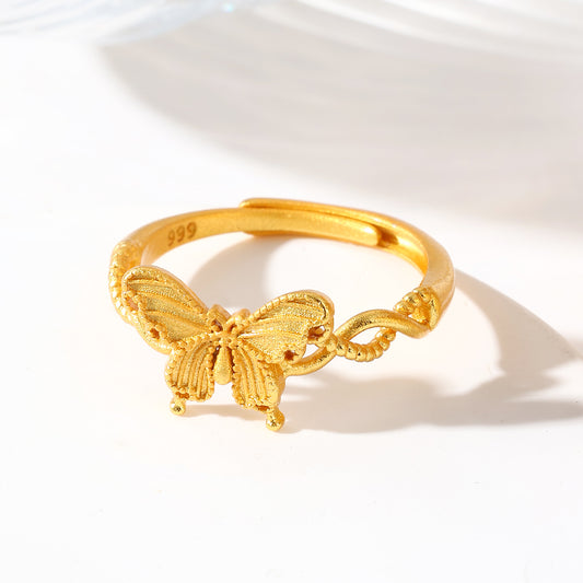 MY1732 24K Gold Plated Adjustable Butterfly Ring