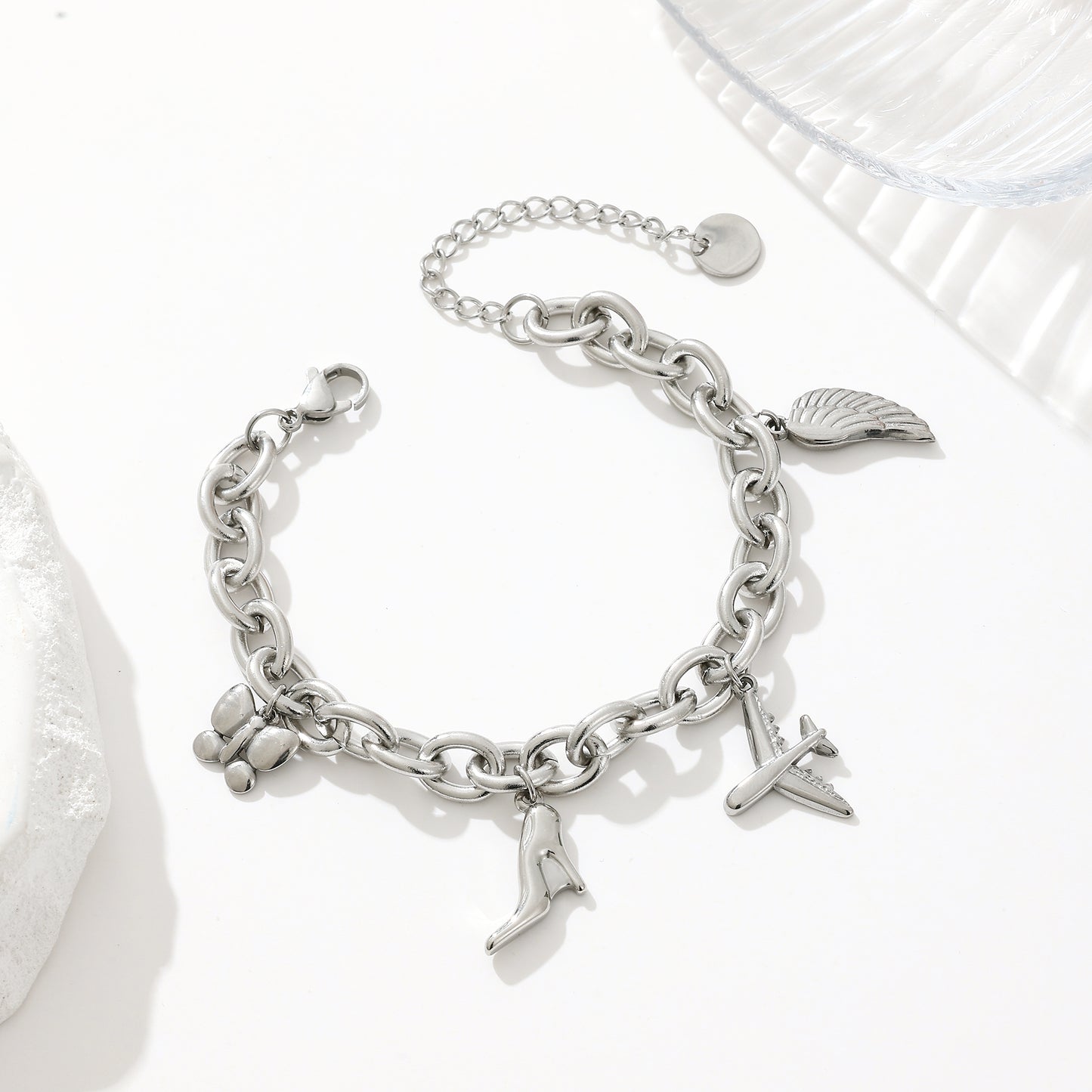 MY1713 Stainless Steel Bracelet at Wholesale Price[ Wing, High Heel, Aircraft and Butterfly Charm]