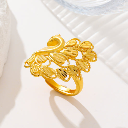 MY1735 24K Gold Plated Adjustable Copper Ring with Peacock Design for Women