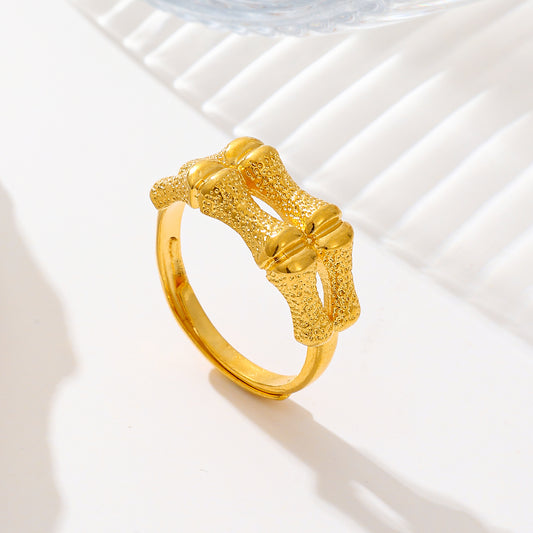MY1722 24K Gold Plated Adjustable Copper Ring with Bamboo  Design for Women