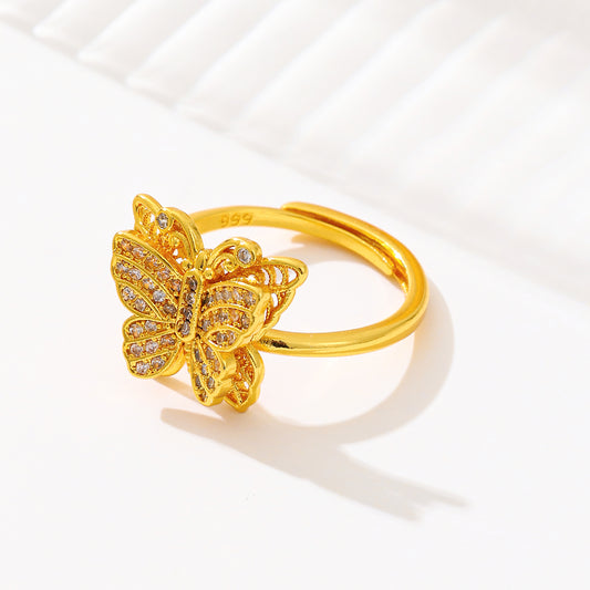 MY1737 24K Gold Plated Adjustable Copper Ring with Butterfly  Design for Women