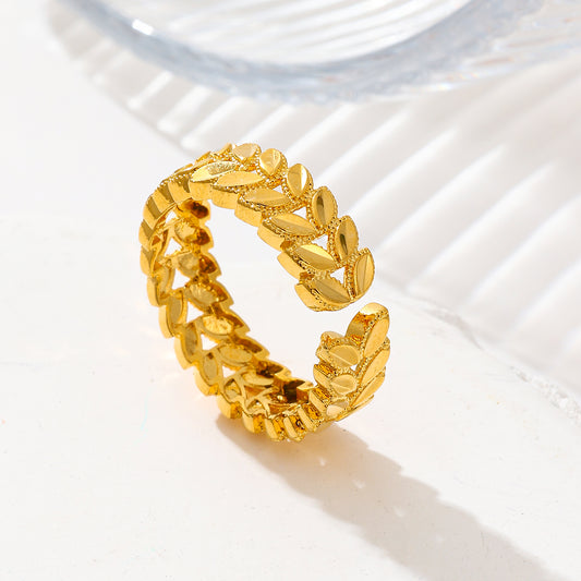 MY1726 24K Real Gold Plated Copper Leaf Ring