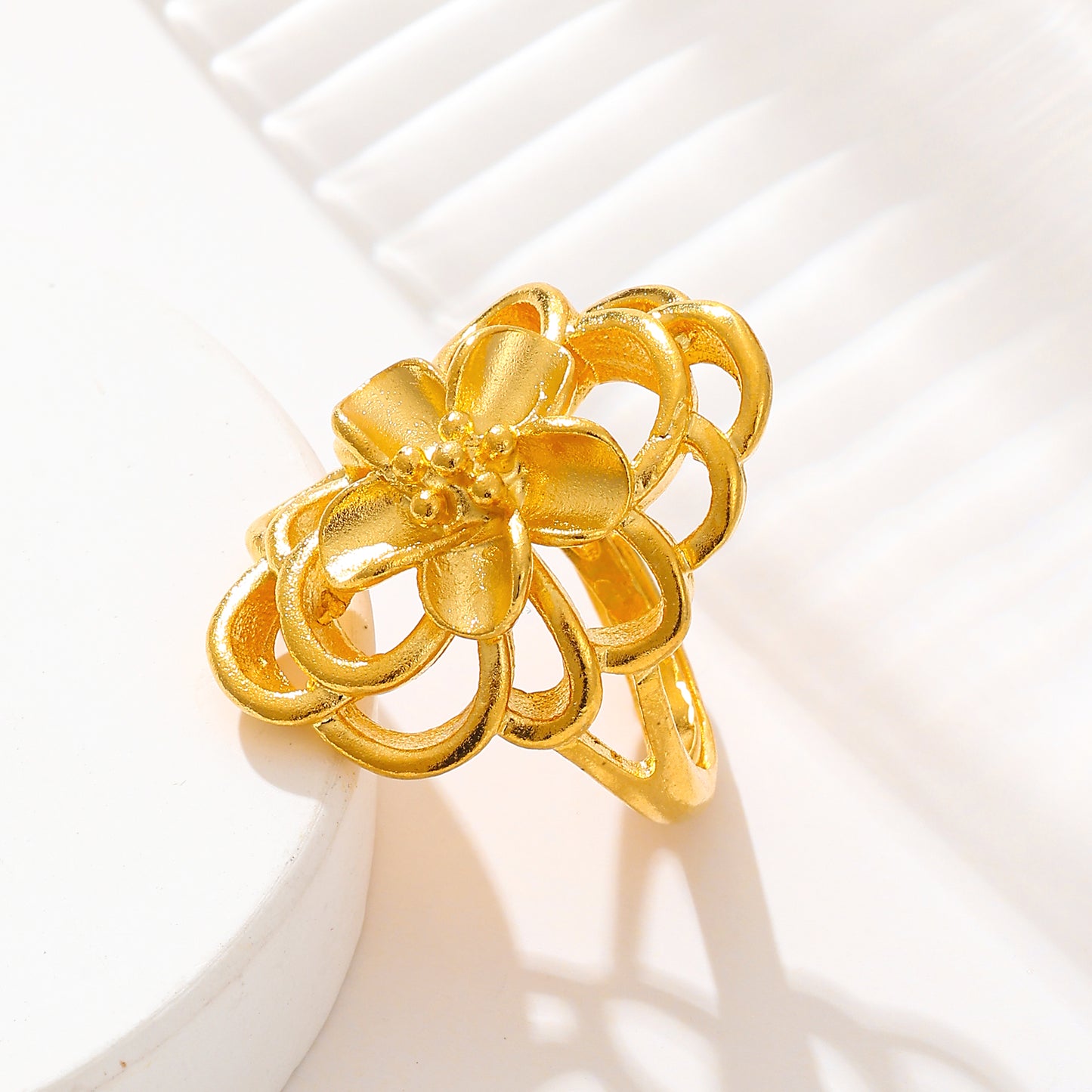 MY1738 24K Gold Plated Adjustable Copper Ring with Flower Design for Women