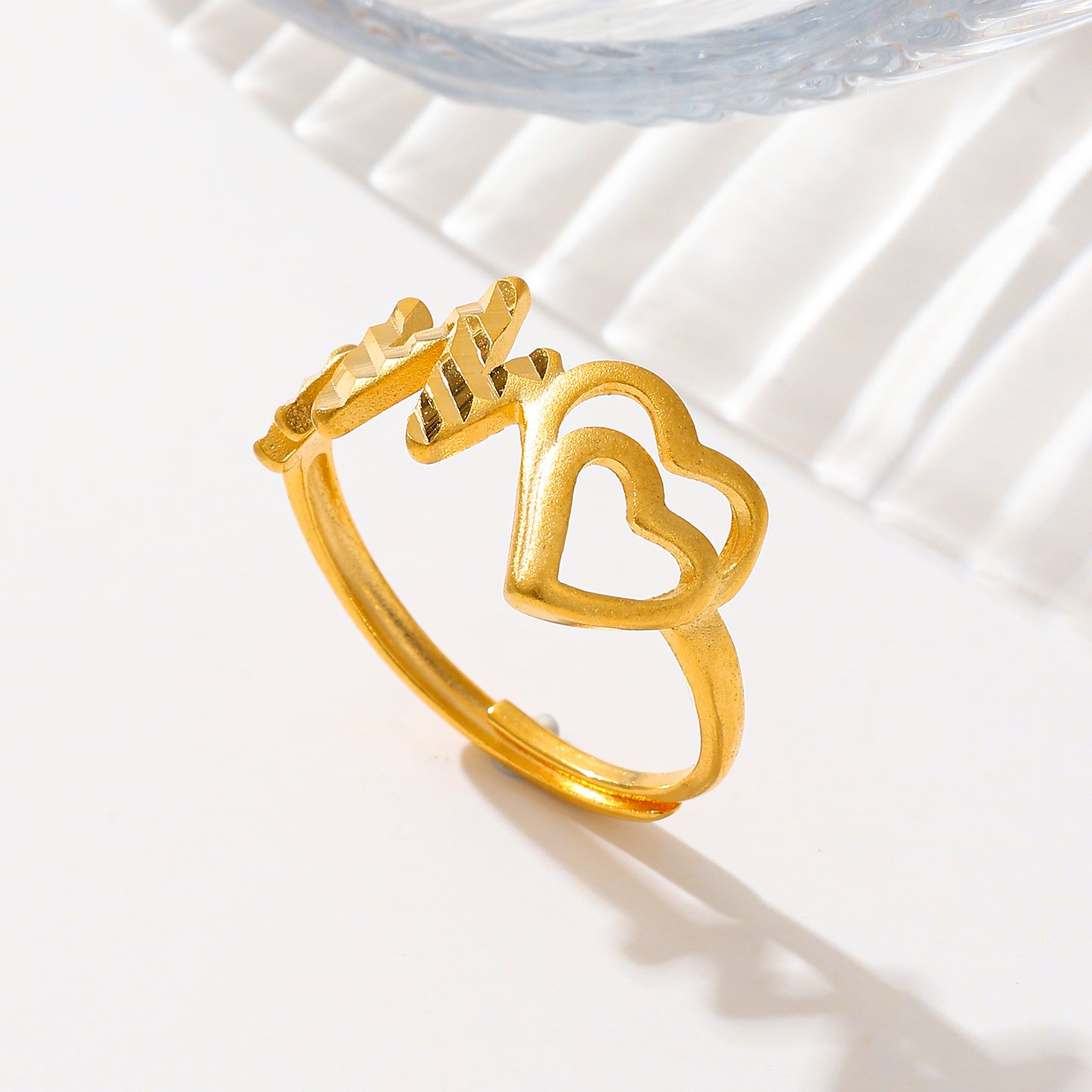 MY1744 24K Gold Plated Adjustable Copper Ring with Heart Design for Women