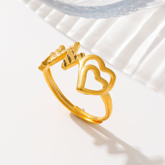 MY1744 24K Gold Plated Adjustable Copper Ring with Heart Design for Women