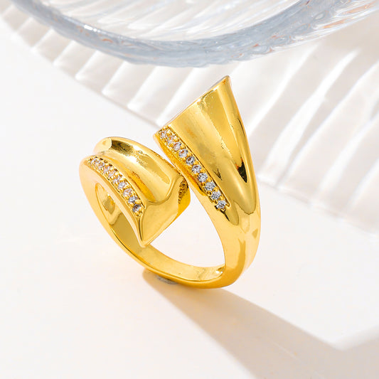 MY1745 24K Gold Plated Openable Copper Ring with Zircon  Design for Women