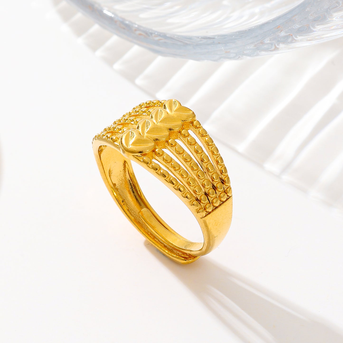 MY1730 24K Gold Plated Adjustable Copper Ring with Heart  Design for Women